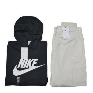 Nike Club Mens 2 Pc Sweatsuit Cargo Tracksuit Outfit Bone Tan/Black Size 2XL NWT
